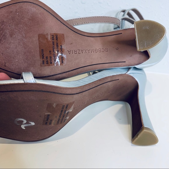 BCBGMAXAZRIA T-Strap Dull Silver Leather Heels Sandals Size 6 NEW - Picture 8 of 8